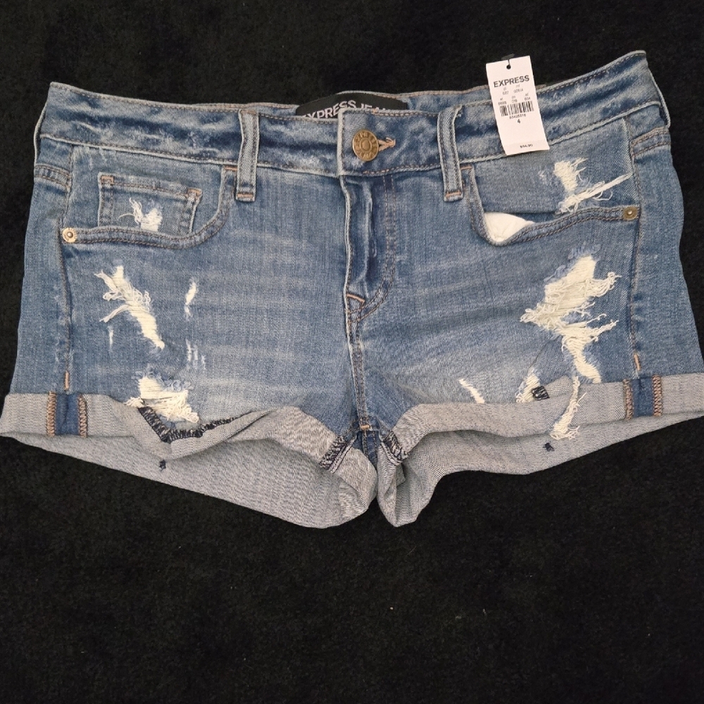 Express Blue Jean Shorts with Distressed Cuffed Hem